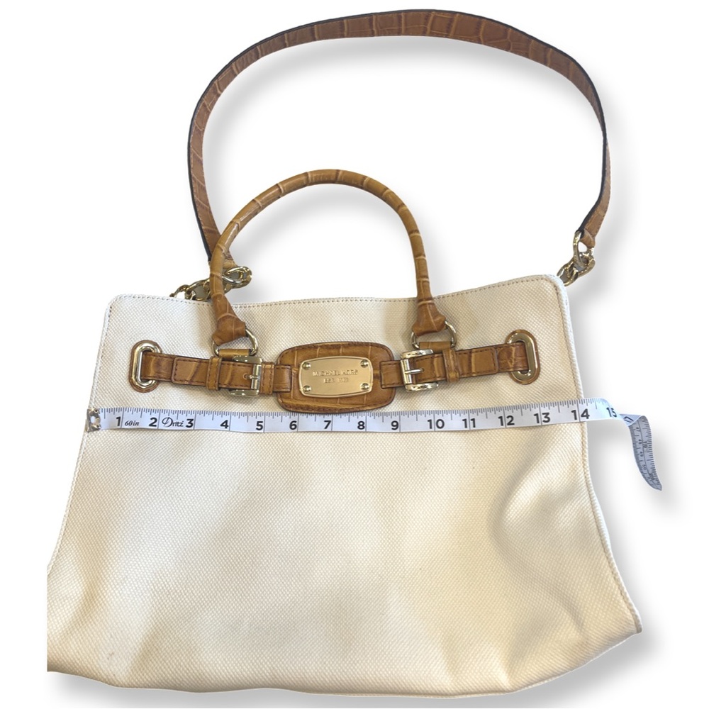Michael Kors Hamilton Large Canvas Tote | Croc Embossed Leather Trim Cream - Picture 7 of 10